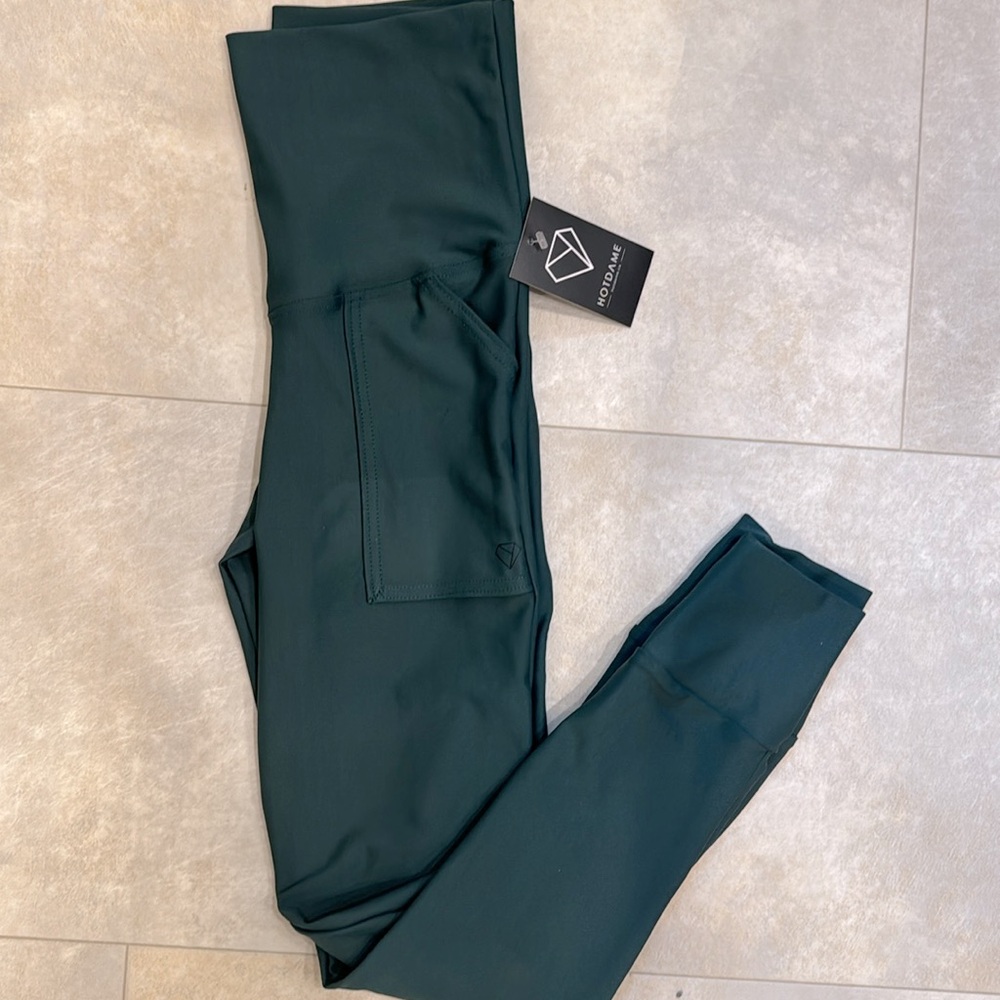 Hot Dame / forest green/ teal leggings large NWT